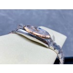 Sunday Calendar series women's watch, mother-of-pearl dial, rose gold bezel, 36mm, two-tone President-style bracelet.